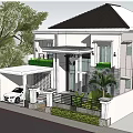 Modern Detached Villa Exterior Design With White Facade Black Roof Pillared Porch And Landscaped Garden