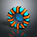Futuristic Circular Mechanical Component With Orange Blue Blades And Central Core