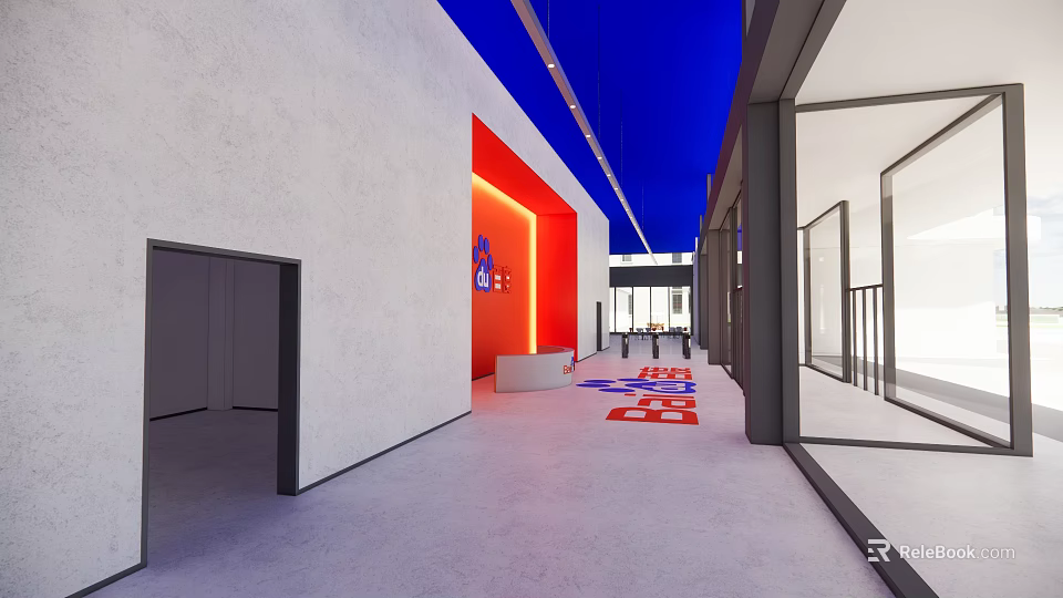 Modern Front Desk Reception Area With Stylish Counter And Interior Design Elements 3d model