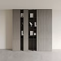 Modern Minimalist Gray Wooden Bookcase Interior With Multiple Shelves Books And Decorative Items