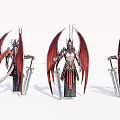 Three Armored Game And Movie Demon Warrior Characters With Red Wings Holding Swords