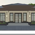 Symmetrical Single Family House Exterior With Dark Roof Beige Walls Large Windows And Front Steps