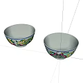 Elegant Porcelain Tableware Set With Two Bowls And Colorful Floral Patterns