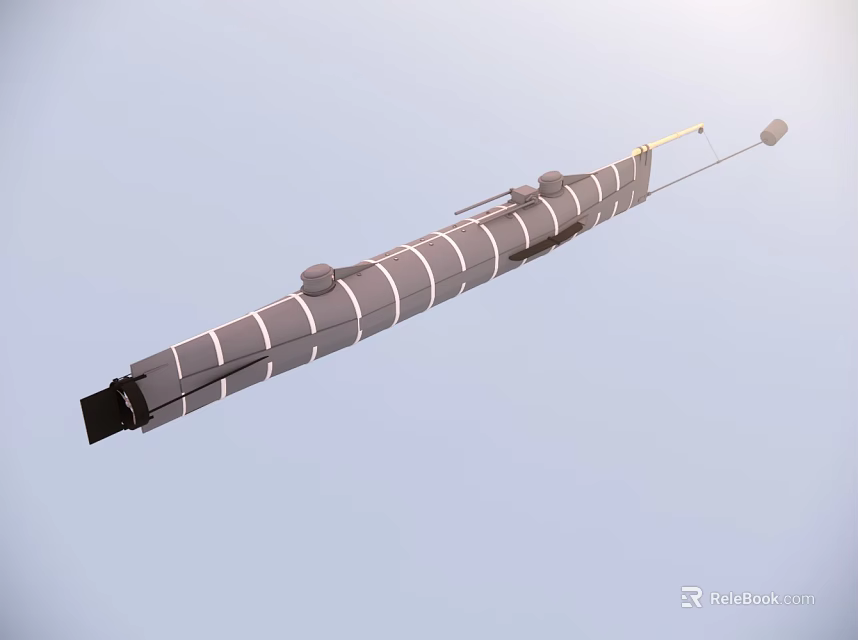 Long Cylindrical Industrial Component With Ring Shaped Sections And Top Rod 3d model 