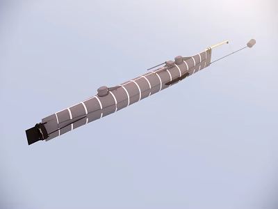 Long Cylindrical Industrial Component With Ring Shaped Sections And Top Rod 3d model