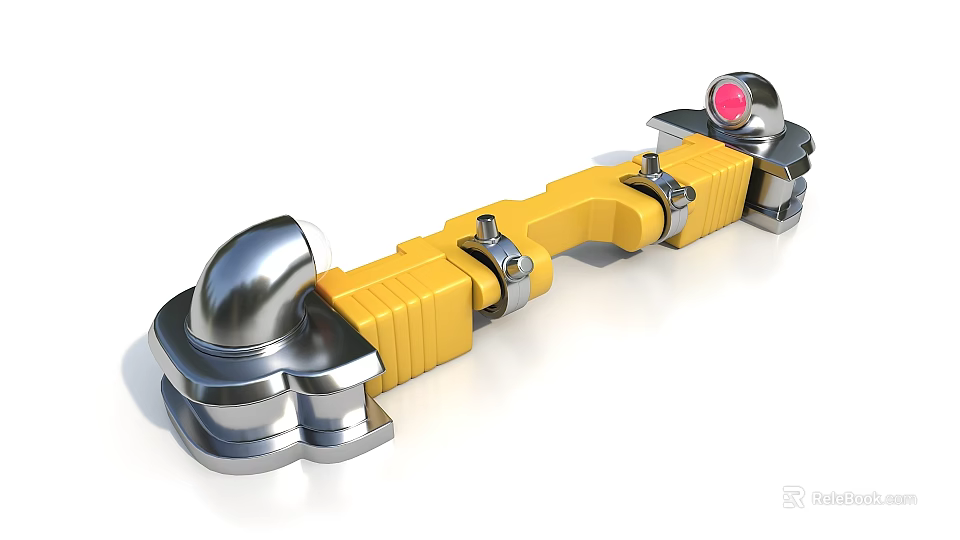 Yellow And Silver Mechanical Component With Red End Part And Metal Joints 3d model 