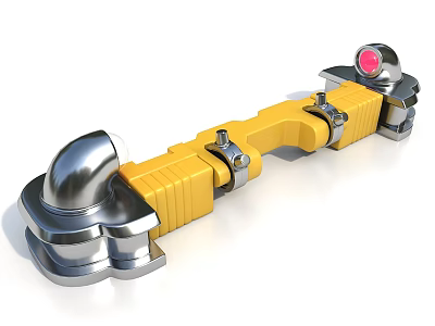 Yellow And Silver Mechanical Component With Red End Part And Metal Joints 3d model