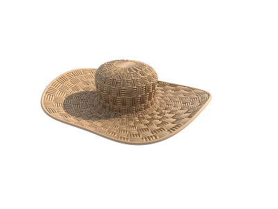 Woven Straw Hat With Wide Brim And Intricate Pattern For Summer Wear 3d model