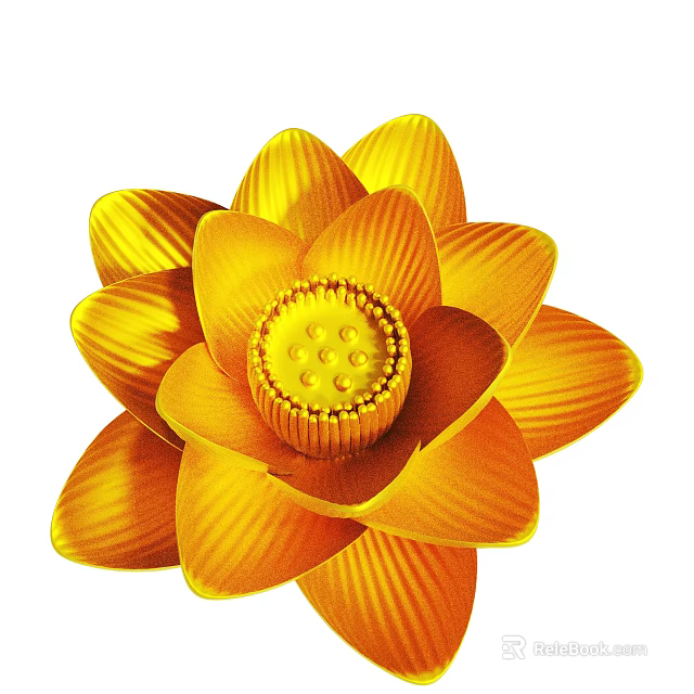 Vibrant Yellow Lotus Flower With Detailed Petals And Ornate Central Stamen 3d model 