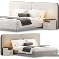Modern Bedroom Bed With Elegant Headboard Soft Pillows Blanket And Nightstand