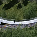 Scenic Curved Landscape Bridge with People Walking Amid Green Trees and Grass