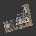 Cartoon Scene of Industrial Facility with Crane Building Platform and Model