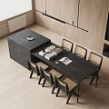 Modern Dining Table Set with Black Marble Top Wicker Chairs and Decorative Books