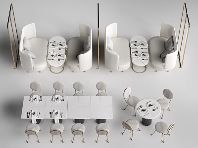 Modern Booth Sofa Set With Round Table And Gray Chairs In Restaurant 3d model