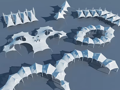 Innovative White Tensile Membrane Structure With Modern Geometric Shapes And Outdoor Design 3d model