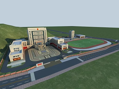 Modern Fire Station Building With Multi Story Structure Square Surrounding Road And Green Area 3d model