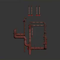 Red Industrial Piping Equipment With Metal Pipes Fittings And Support Structures