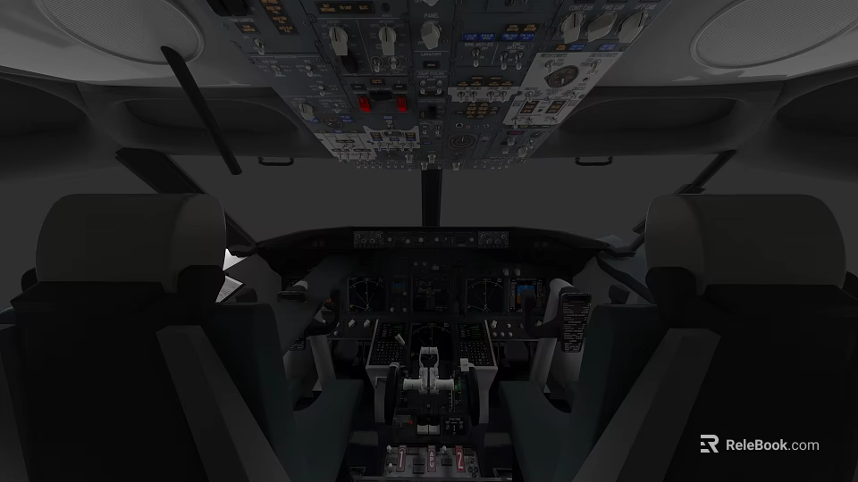 Detailed Airplane Cockpit Interior With Dashboard Controls Flight Instruments And Seats 3d model 
