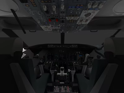 Detailed Airplane Cockpit Interior With Dashboard Controls Flight Instruments And Seats 3d model