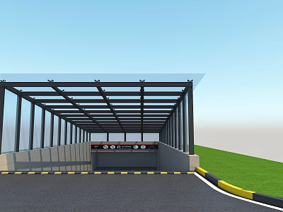 Roadway Facilities With Glass Roof Structure Underground Passage Signs And Green Grass 3d model