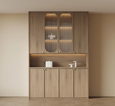 Modern Wooden Shoe Cabinet With Glass Doors Built-in Lighting And Sleek Storage Design 3d model