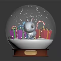 Christmas Snow Globe With Blue Reindeer Colorful Gift Boxes Candy Canes Snowflakes And Brown Base