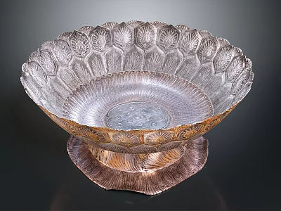 Decorative Silver Bowl With Intricate Patterns And Ornate Base For Household Decor 3d model