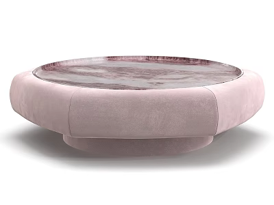 Modern Round Coffee Table with Marble Top and Pink Upholstered Base 3d model