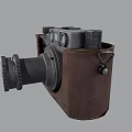 Vintage Electronic Camera With Brown Leather Case Classic Lens And Dials