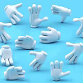 White Hand Shaped Decorative Ornament Set with Various Poses on Blue Background
