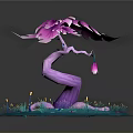 Decorative Fantasy Plant With Purple Trunk Pink Flowers And Blue Base With Small Flowers