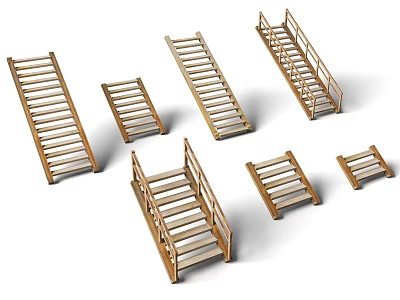 Wooden Staircase and Ramp Models in Various Designs for Scene Construction 3d model