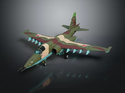 Military Fighter Jet With Camouflage Paint And Weapon Mounts Under Aerodynamic Wings 3d model
