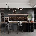 Modern Restaurant Open Kitchen Design With Marble Backsplash Island Counter And Pendant Lights