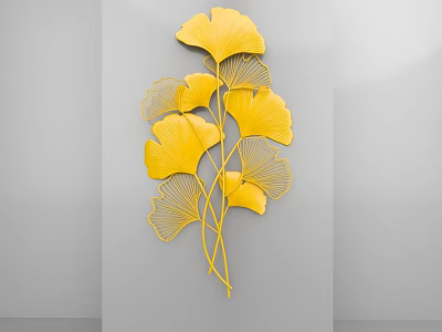 Golden Ginkgo Leaf Metallic Wall Decor With Three Dimensional Intricate Vein Design For Home Interior 3d model