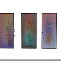 Modern Glass Partition Design With Colorful Gradient And Decorative Plant In Black Frame