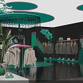Stylish Fashion Clothing Store Interior With Green Lighting Clothing Displays And Decorative Backdrops