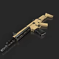 Two Tactical Tan Rifles With Black Components On Dark Background