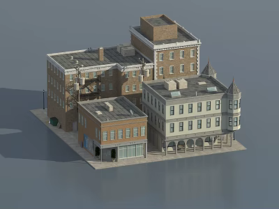Commercial Complex Featuring Diverse Architectural Styles Multi Story Buildings and Urban Storefronts 3d model