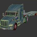 Blue Semi Truck With Cab And Flatbed Trailer For Commercial Transportation