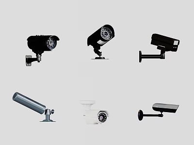 Projection Surveillance Cameras With Different Types And Installation Brackets Design 3d model