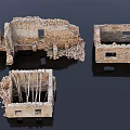 Ancient Stone Building Ruins Model With Damaged Walls And Window Frames On Black Reflective Background 3d model