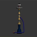 Decorative Traditional Hookah With Gold Accents Blue Hose And Colorful Beads
