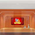Indoor Playground Scene With Kids Playing Balls And Orange Arched Doorway