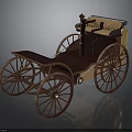 Vintage Wooden Carriage Featuring Large Spoked Wheels and Leather Seats Classic Design