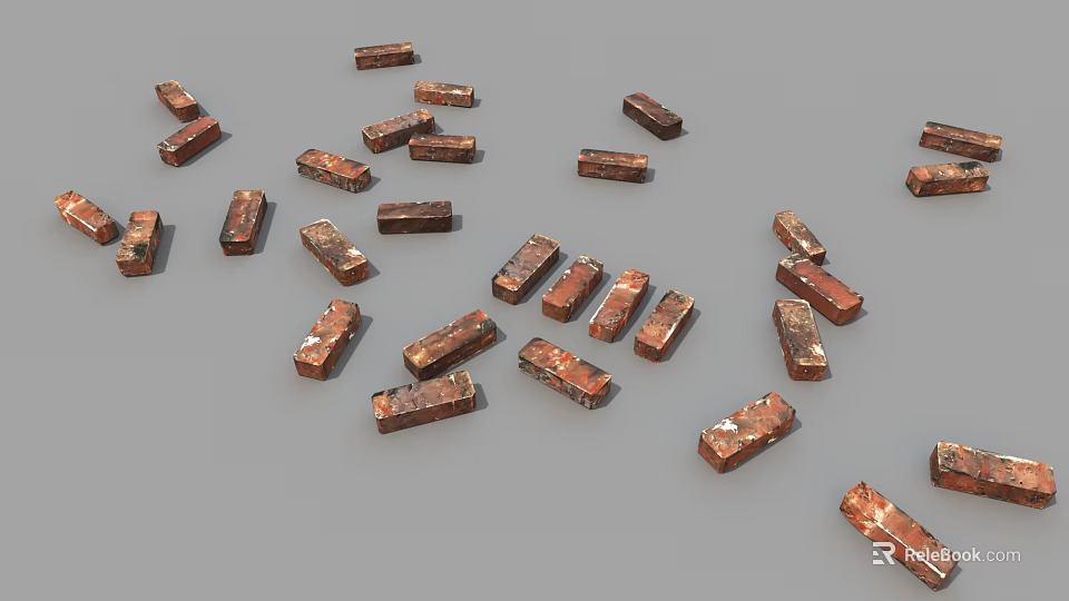 Red Bricks Scattered Layout With Rustic Texture And Classic Architectural Design 3d model