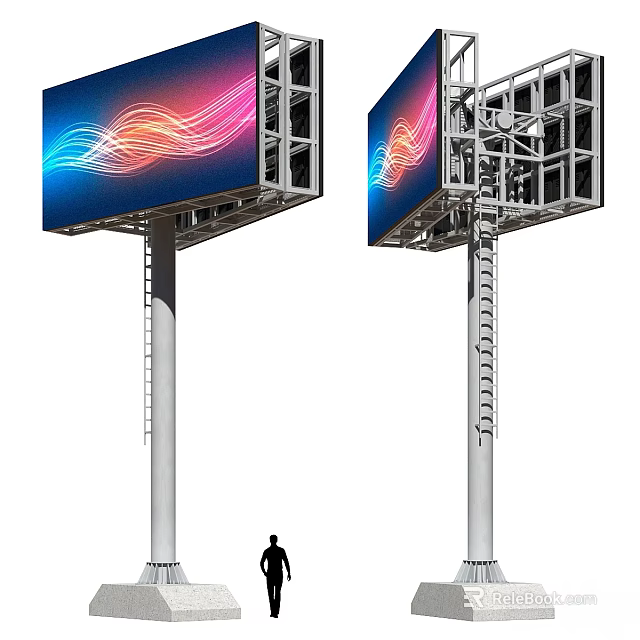 Ground Installed Digital Billboards Featuring Colorful Wave Screens And Metal Structures 3d model 