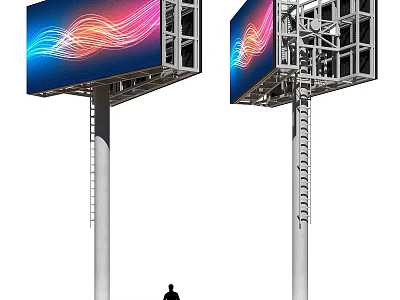 Ground Installed Digital Billboards Featuring Colorful Wave Screens And Metal Structures 3d model