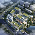 Aerial View Planning of Modern Buildings With Green Rooftops Surrounded By Trees And Lake