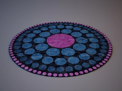Decorative Round Area Rug With Blue Circles Pink Center And Pink Border Dots 3d model